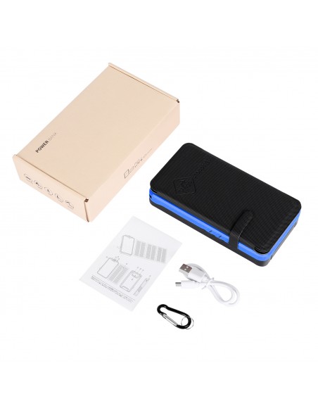 Chargeur Solaire Batterie PowerBank 26800mAh, 4 panneaux solaires, lampe de poche, deux ports USB 5V Bleu