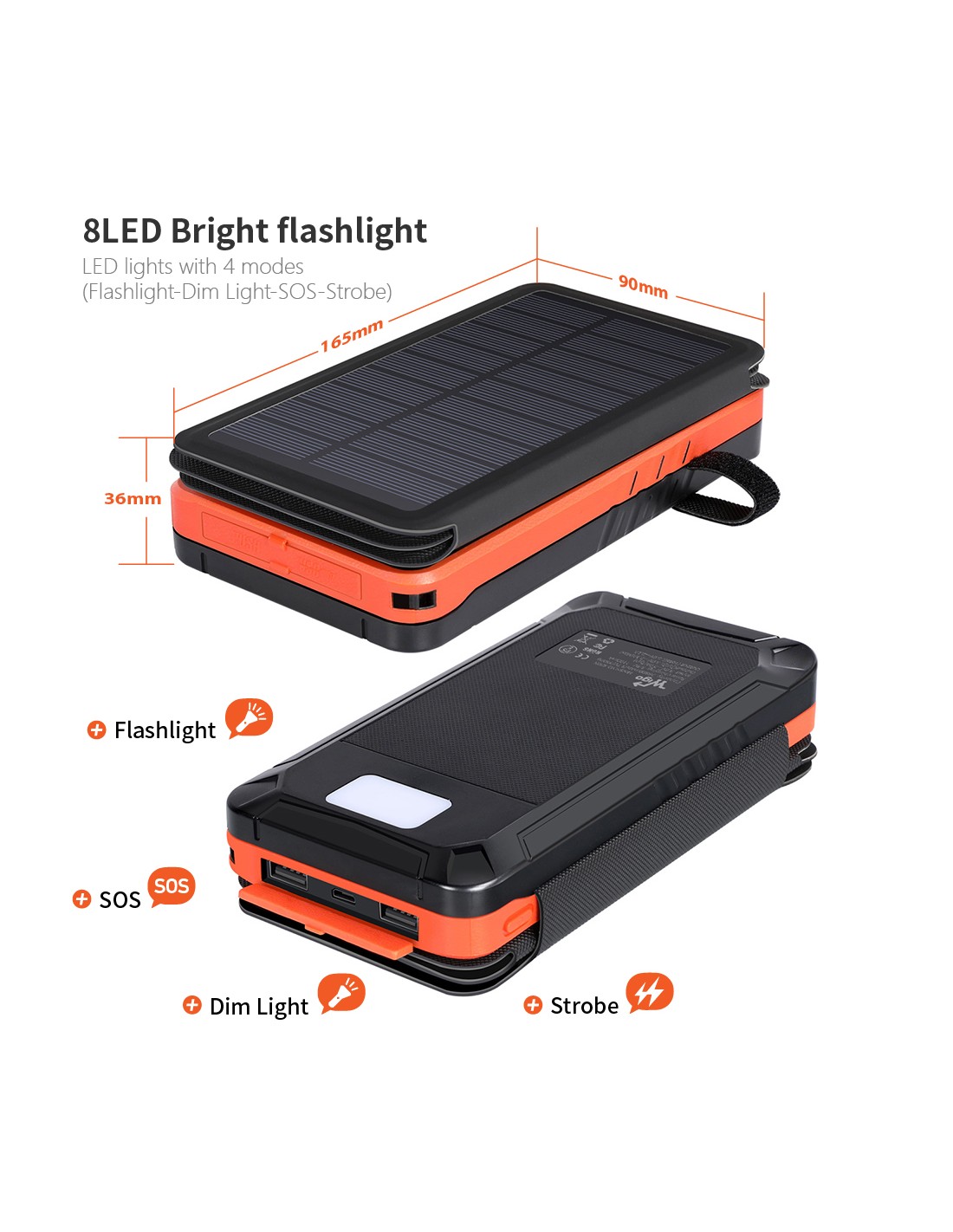 iPosible Chargeur Solaire 26800mAh Batterie Externe avec 4 Panneaux  Solaires Imperméable Pliables Power Bank avec Rapide Entrée USB C et 4LED  Portable pour Téléphone Tablettes Outdoor Camping : : High-Tech