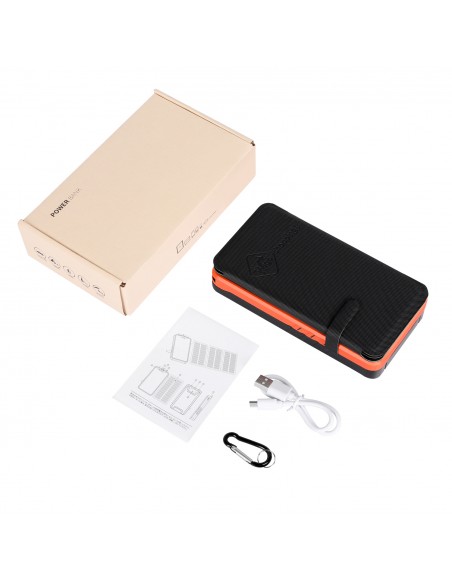 Chargeur Solaire Batterie PowerBank 26800mAh, 4 panneaux solaires, lampe de poche, deux ports USB 5V Orange